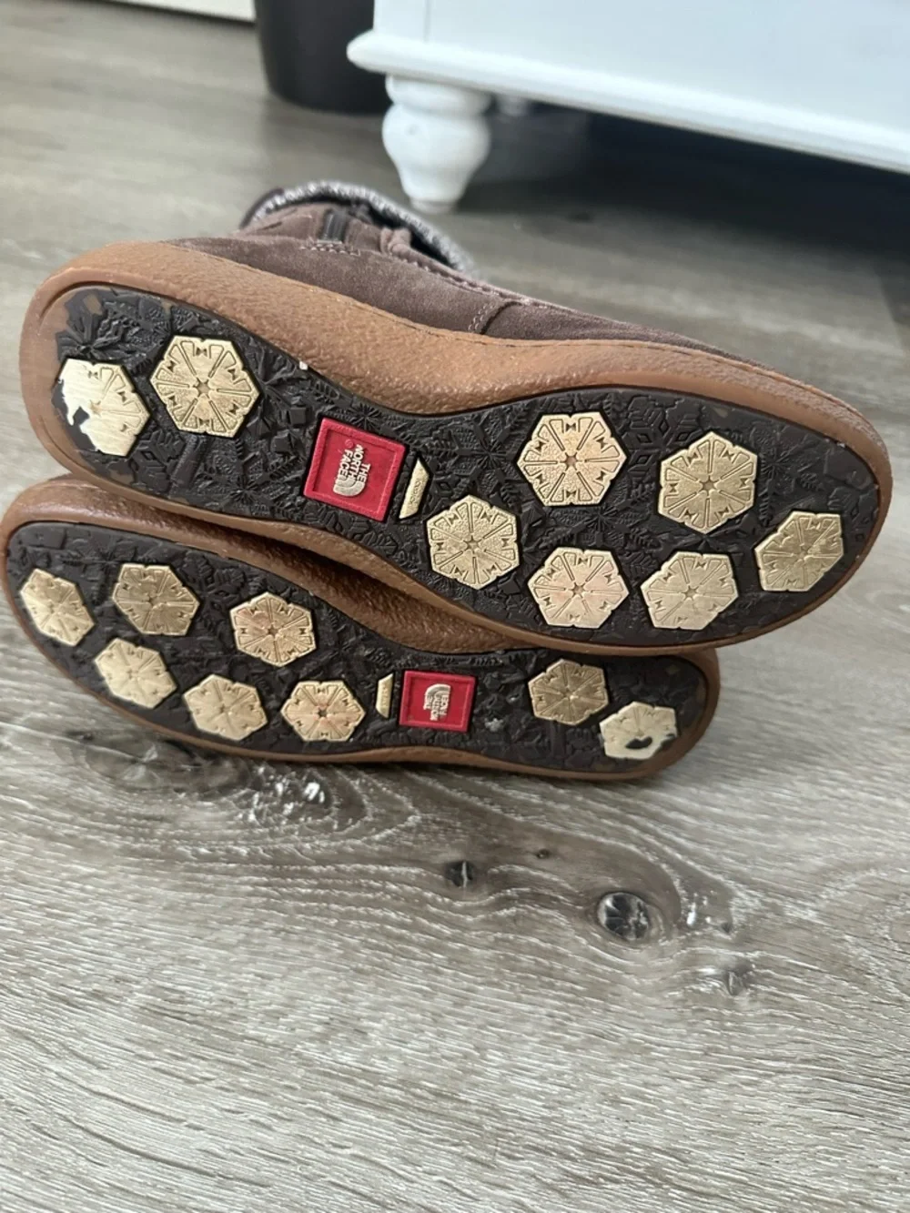 The North Face Brown Suede Winter Boots with Gray Knit Cuffs